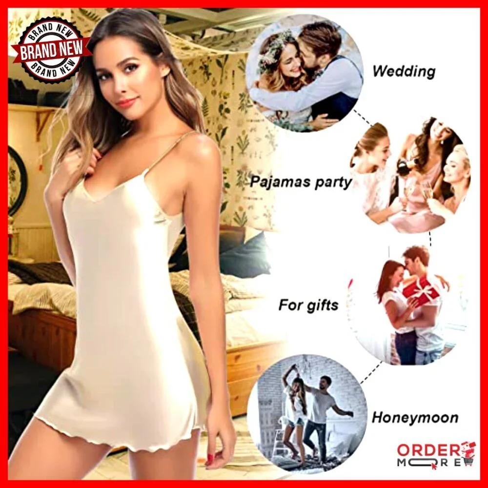 Satin Nightgown 3 Pack V Neck Backless Chemise Sleepwear Lingerie - Picture 3 of 7